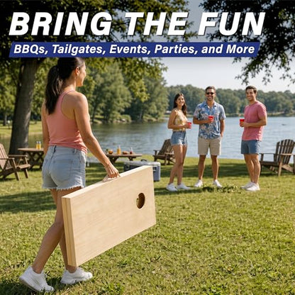 GoSports 4 x 2 ft Classic Wooden Cornhole Board Set - Portable Bean Bag Toss Game for Adults & Family - Includes Set of 8 Bean Bags with Tote Bag