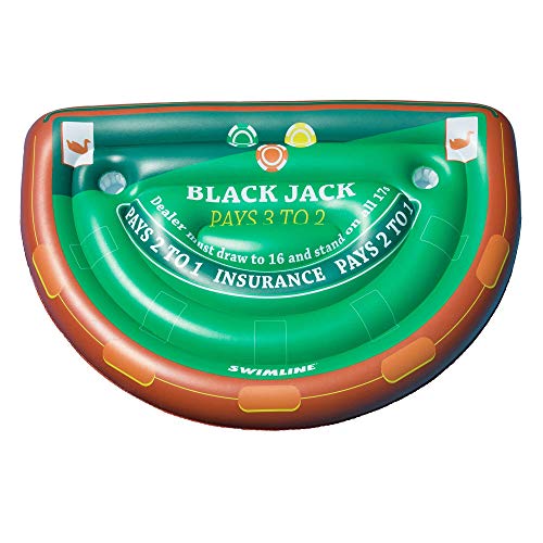 Swimline Inflatable Blackjack Game Table Raft with Waterproof Cards Green/Brown, 60"/40"/12" - style: Floating Blackjack Table W/ Waterproof Cards