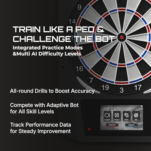 FunVision Electronic Dart Board with 7" Smart Touchscreen, Soft Tip Dartboard Set 19 Games and 883 Variations for 8 Players- Cyber Player AI & Practice Modes