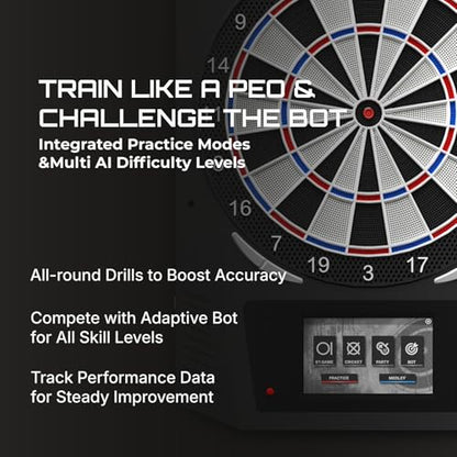 FunVision Electronic Dart Board with 7" Smart Touchscreen, Soft Tip Dartboard Set 19 Games and 883 Variations for 8 Players- Cyber Player AI & Practice Modes