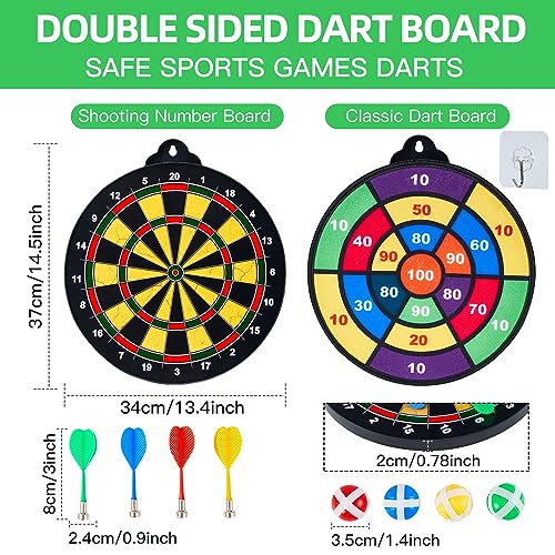 moopok Magnetic Dart Board for Kids-12Magnetic Dart/Sticky Balls Or 2 Toy Gun+40 Foam Dart.Indoor/Outdoor Kids Games and Party Games,Christmas Birthday Gifts Toys for 3-12 Year Old Boys - style: 14IN-2in1 Board+12 Magnetic Dart+12 Sticky Ball