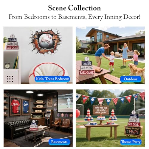 Baseball Party Table Decorations: 4 Pcs Baseball Wooden Sign Blocks Table Centerpieces Sports Signs Tabletop Tiered Tray Decor for Fans Boys Birthday Party Sport Club Home Shelf School Desk Locker