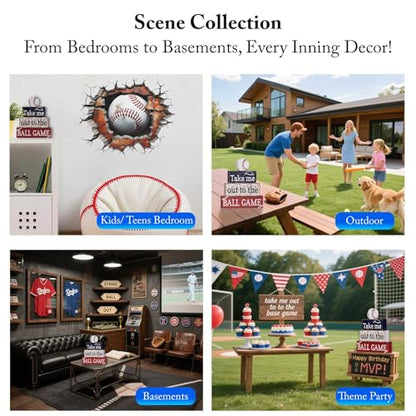 Baseball Party Table Decorations: 4 Pcs Baseball Wooden Sign Blocks Table Centerpieces Sports Signs Tabletop Tiered Tray Decor for Fans Boys Birthday Party Sport Club Home Shelf School Desk Locker