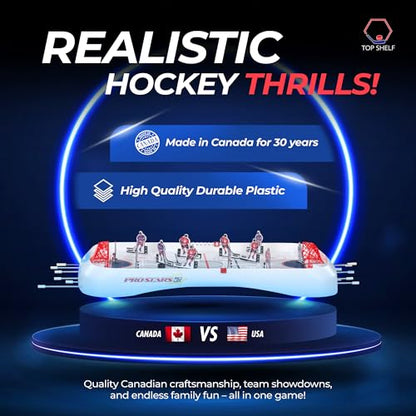 TOP SHELF Pro Stars: Ultimate Table Hockey Game - 28" x 14" Arcade Thrills for Adults & Family - Realistic Bubble Dome Rod - Official CTHA Tournament Quality - All-in-One Ice Hockey Fun