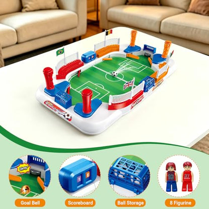 Tabletop Soccer Game for Kids, Mini Foosball Desktop Soccer Shootout Game with Dual Controls, Sound Effects & Scoreboard, Interactive 2-Player Family Game, Educational Toy for Boys Girls