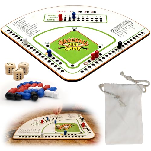 Baseball Board Game，5mm Thick Solid Oak Baseball Board Game, Portable Dice & Marker Table Game with Manual, Ideal for Family Game Night, Party & Travel