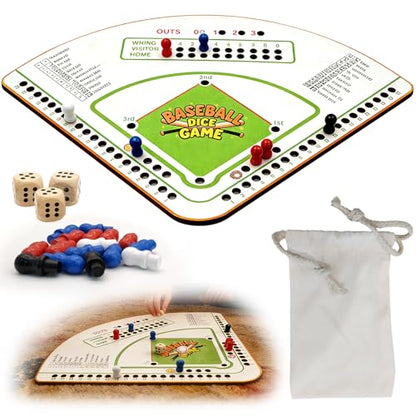 Baseball Board Game，5mm Thick Solid Oak Baseball Board Game, Portable Dice & Marker Table Game with Manual, Ideal for Family Game Night, Party & Travel