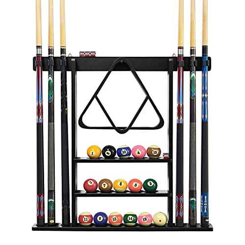 Billiards Essentials Bundle - Cue Stick Holder Wall Mounted and Pool Ball Rack Set