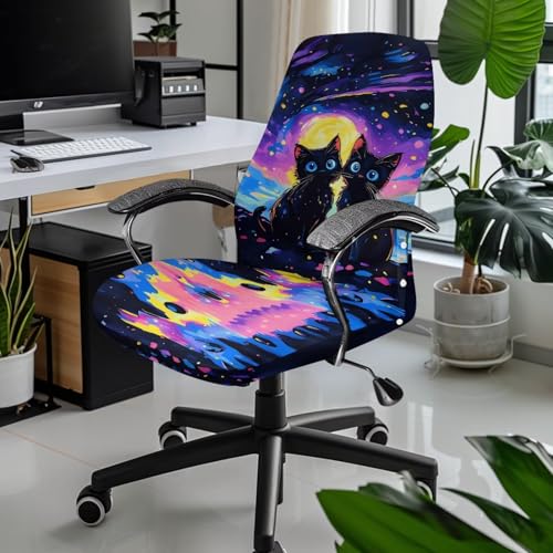 Cat Office Chair Cover, Water Resistant Computer Desk Chair Cover High Back Universal Executive Boss Chairs Covers Washable Desk Rotating Chairs Slipcovers - color: Cat 3, size: Small