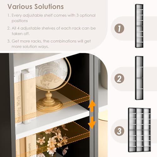 FOTOSOK 8-Tier Media Tower Rack, 11.6 X 9.3 X 71 Inches CD DVD Slim Storage Cabinet with Adjustable Shelves, Tall Narrow Bookcase Display Bookshelf for Home Office, Black/White - color: White/Black
