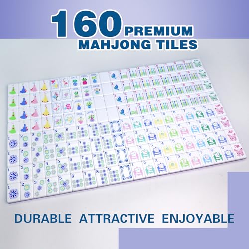 American Mahjong Game Set with Portable Travel Bag, Complete 160 Tiles Including CRAK Suit, 3 Dice, Gift Box – Ideal for Family Game Night, Travel, and Gift Giving