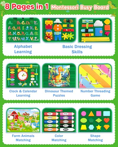 Gojmzo Busy Board Montessori Toys for Toddler Year Old Boy Girl Birthday Gifts, Busy Book Sensory Toys for Toddlers, Learning Educational Toddler Travel Activities - style: Green/P8