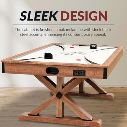 Hathaway Daulton 84-in Air Hockey Table for Game Room – With LED Scoring, Commercial-Grade Blower & Ergonomic Strikers – Includes Pucks & Strikers – Oak Melamine Finish with Black Trim