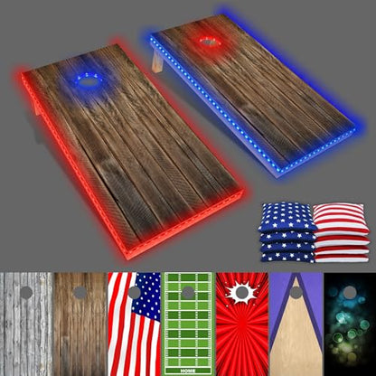 PartyToss Cornhole Boards/Bean Bag Toss Game Set w/Optional LED Lights & Graphics - Choose Your Model - color: Rustic Wood