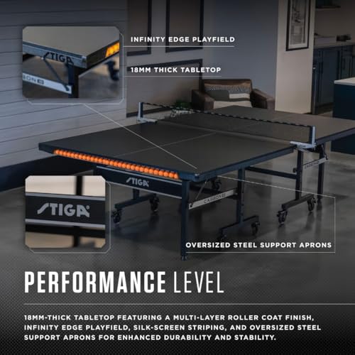STIGA Carbon Series Indoor Table Tennis Table with 15mm - 18mm Performance Top, QuickPlay Assembly, Built-in Ball Storage, Foldable Playback Mode & Lockable Casters - style: Carbon 18