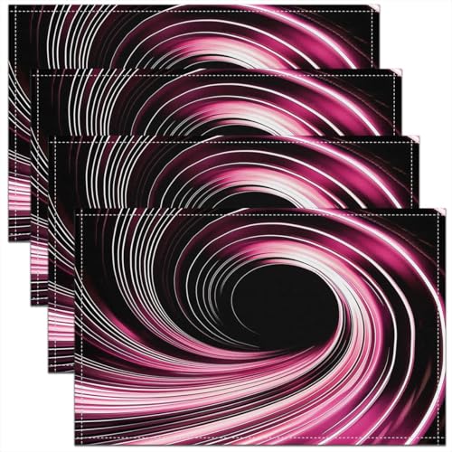 Erosebridal Pink Black Abstract Placemats - 3D Swirl Print Geometric Art Place Mat Set of 4, Stripes Circle Table Mats 12x18 Inch for Kids Girls Women, Neon Gamer Table Decor for Party Kitchen - color: Pink White Black