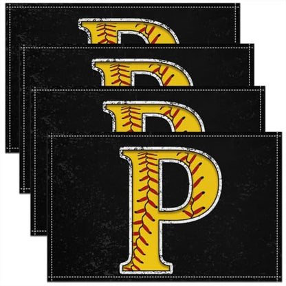 Erosebridal Initial Placemats 12x18 inch Set of 4 Boys Baseball Monogrammed Place Mats for Kitchen Table | Softball Sports Gaming Table Place Mats Yellow Letter P Heat Resisting Placemats - color: Yellow P