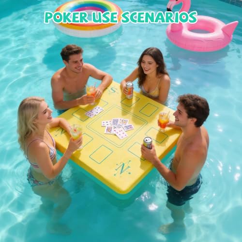 Floating Mahjong Table for Pool, Double-Sided Water Game Tray with Mahjong & Poker Card Playing Surfaces for Poker, Card, Dominoes, Board Games and Summer Pool Party Supplies