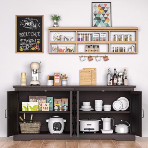 Bigbiglife 70.2" Wood Buffet Cabinet, Farmhouse Buffet Sideboard Cabinet with 4 Doors and Adjustable Shelves, Coffee Bar Wine Bar Storage Cabinet for Kitchen, Living Room, Chocolate Brown - color: Chocolate Brown
