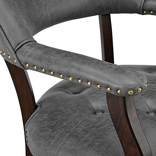 Set of 4 Dining Chair with Casters, Accent Captains Chairs with Wheels & Arms,Wheeled Roller Wood Chairs for Kitchen & Game Poker Table,Espresso&Grey 318GY(NO Table!) - color: Espresso&grey