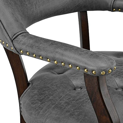 Set of 4 Dining Chair with Casters, Accent Captains Chairs with Wheels & Arms,Wheeled Roller Wood Chairs for Kitchen & Game Poker Table,Espresso&Grey 318GY(NO Table!) - color: Espresso&grey