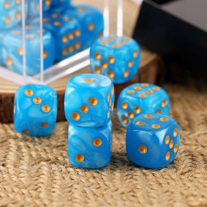 36 of Pack 12MM 6 Sided Dice Set,Pearl Pattern Game MINI Dice Set, 6 Sided Standard Dices for Yahtzee, Bunco or Teaching Math,with Portable Plastic Box(Blue Pearl) - color: Blue Pearl