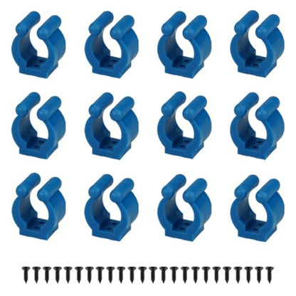 12 PCS Fishing Rod Clips, Wall Mount Fishing Pole Holder Clips for 0.66" to 0.95" Poles, Pool Cue Holder Storage Rack Replacement (Blue) - color: Blue