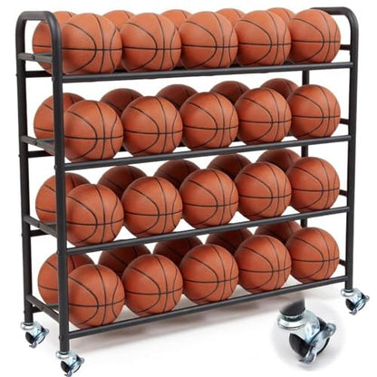 Colingmill Heavy Duty Basketball Rack with Wheels, Multi-tier Rolling Ball Storage Cart, Sports Equipment Organizer for School, Gym, Club Shoot Training(55 x 14 x 47 Inches,40 Balls)