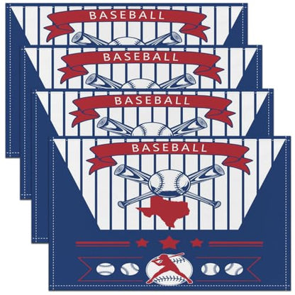Erosebridal Baseball Place Mats Set of 4,Baseball City Table Mats Texas Placemats, Sports Player Game Place Mat, Oil Proof Washable - color: Blue Red, Texas