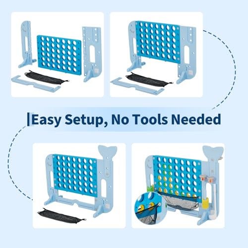 GarveeLife Gaint Connect 4 Jumbo Yard Game for Outdoor, 4-in-1 Jumbo Connect Game Set, with Whale Design, Basketball Hoop, Mini Golf & Ring Toss, for Family Game Kids Adults