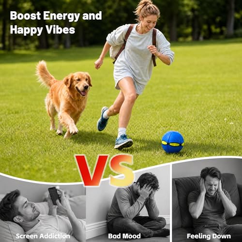 Magic Metaball, Magic Bouncing Ball, 2PCS Magic Flying Saucer Interactive Pop-Up Transform Toy, Family Interaction Red and Blue Bouncy Ball, Delay Frisbee Flying Disc Toy with 6 Light - color: Red & Blue