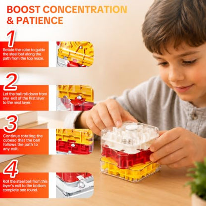 3D Maze Cube Rotating Puzzle Toy for Kids & Adults Spatial Logic Game | 3-Layer Rotating Maze, Non-Toxic Plastic, Pocket-Sized Travel Toy, Hand-Eye Coordination, Stress Relief Desk Gadget
