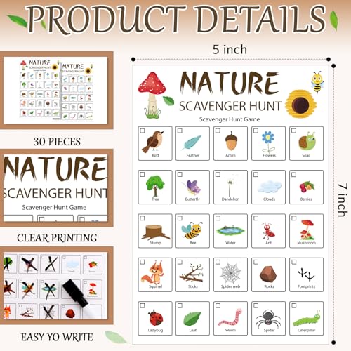 Hoolerry 30 Pcs Scavenger Hunt for Kids Road Trip Game Car Spring Summer Wedding Scavenger Hunt Cards Travel Activities Camping Games Outdoor Indoor Seek Activity for Kids Adults (Nature) - style: Nature