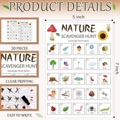 Hoolerry 30 Pcs Scavenger Hunt for Kids Road Trip Game Car Spring Summer Wedding Scavenger Hunt Cards Travel Activities Camping Games Outdoor Indoor Seek Activity for Kids Adults (Nature) - style: Nature