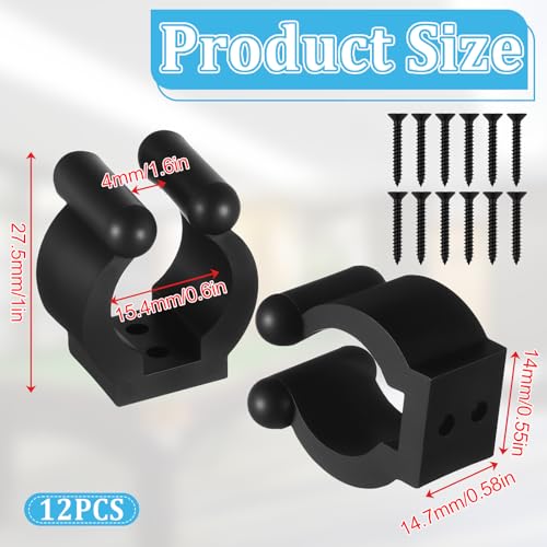 12 PCS Fishing Rod Clips, Pool Cue Holder Billiards Cue Clip Holders Wall Mounted Fishing Rod Holders Black Snooker Cues Locating Clip Holder Pool Racks with Screws