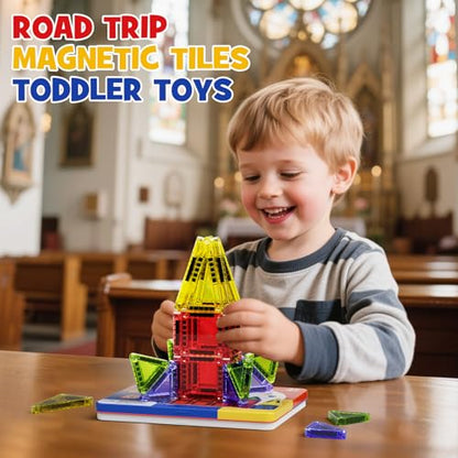 WMXDU Mini Magnetic Tiles with Iron Case, Magnetic Building Toys Kid's Travel Essential Portable Creativity On-The-Go Magnet Blocks STEM Travel Toys for Toddler Boys Girls Ages 3+, 26-Piece - style: 26pcs-Orange
