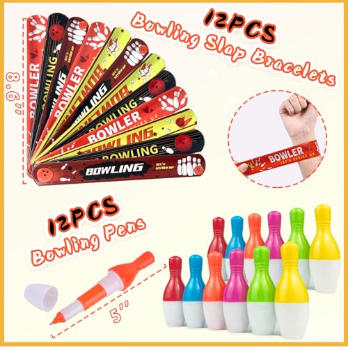 Bowling Party Favors Themed Birthday Party Decorations Supplies Include Keychains Slap Bracelets Goodie Bags Stickers Mini Bowling Game Toy Set Bowling Party Favors Gifts for Pinata Filler