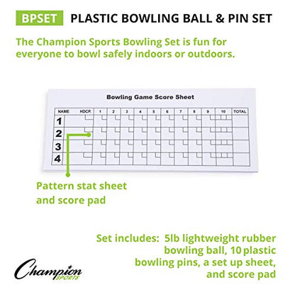 Champion SportsWeighted Foam Bowling Pin Set - color: White, size: 10 Pin Set (With Plastic Ball)