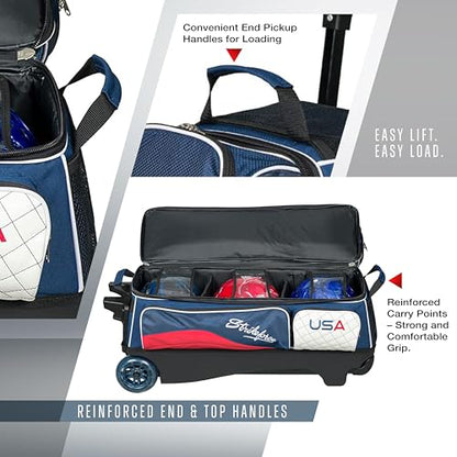 KR Strikeforce Royal Flush Triple Roller Bowling Bag - USA