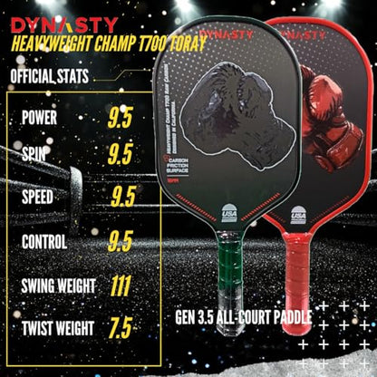 Dynasty Heavyweight/Feather T700 Triple-Layer Raw Carbon Fiber + Friction Surface 16mm Aero *Gen 3.5 All-Court Power Pickleball Paddle* / Hall of Famer 18K *Control+Spin* - color: Heavyweight T700 Red Crimson