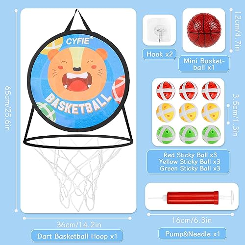 CYFIE 2-in-1 Kids Basketball Hoop & Dart Board for Toddlers,Hanging Sports Toss Game with Soft Sticky Balls, Indoor Outdoor Active Play Toss Toy，Portable Family Toss Game Gift for Boys Girls Ages 3-8