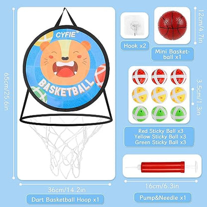 CYFIE 2-in-1 Kids Basketball Hoop & Dart Board for Toddlers,Hanging Sports Toss Game with Soft Sticky Balls, Indoor Outdoor Active Play Toss Toy，Portable Family Toss Game Gift for Boys Girls Ages 3-8