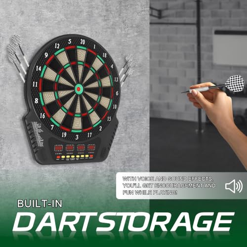 Dart Board 6 Darts Voice Scoring Wall Mount Home/Bar | Play at home, bar, or game room. Voice prompts guide turns and announce scores. No manual scoring needed