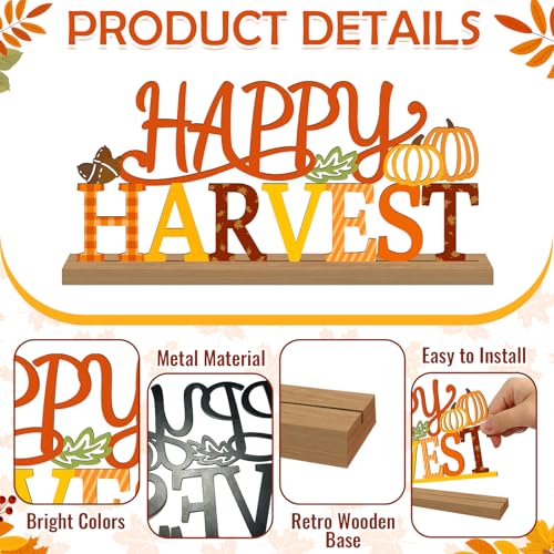 Fall Decorations for Home Metal Happy Harvest Sign, Orange Harvest Pumpkin Table Decor Thanksgiving Tiered Tray Decor Rustic Autumn Metal Sign Tabletop Centerpiece for Home Mantel Shelf Desk - style: Happy Harvest