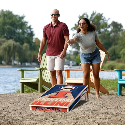 YouTheFan NCAA 2' x 4' Slogan Series Professional Wood Cornhole Game with Logo Bags - color: Illinois Fighting Illini