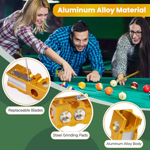 11-in-1 Aluminum Alloy Pool cue Tips Replacement kit,Pool cue tip Shaper,Professional Cue Stick Tool Kit,Pool cue Shaper Accessories for Replacement and Shaping Cue Tips (Yellow)
