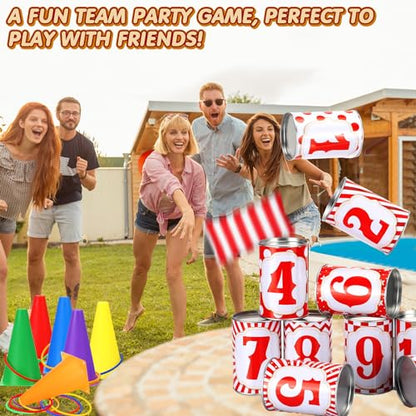 29 Pcs 4 in 1 Carnival Games Set: Bean Bags, Plastic Cones, Carnival Cans, Rings for Adults, Teens, Indoor & Outdoor Games