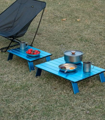 iClimb Ultralight Compact Mini Beach Picnic Folding Alu. Table with Carry Bag, Two Size (Blue - L) - color: Blue, size: Large