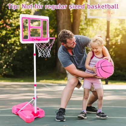 Kids Basketball Hoop with Stand, Adjustable Height 3.5FT-6.2FT Toddler Basketball Hoop, Basketball Goal Outdoor Indoor Toys for Girls Age 3 4 5 6 7 8 Years Old Gifts(Pink) - color: Pink