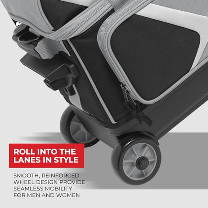 BSI Dash Roller Bowling Bag with Smooth Rolling Wheels, Padded Ball Compartment, Retractable Locking Handle, & Shoe Pocket - color: Black/Pink/Gray, style: Double